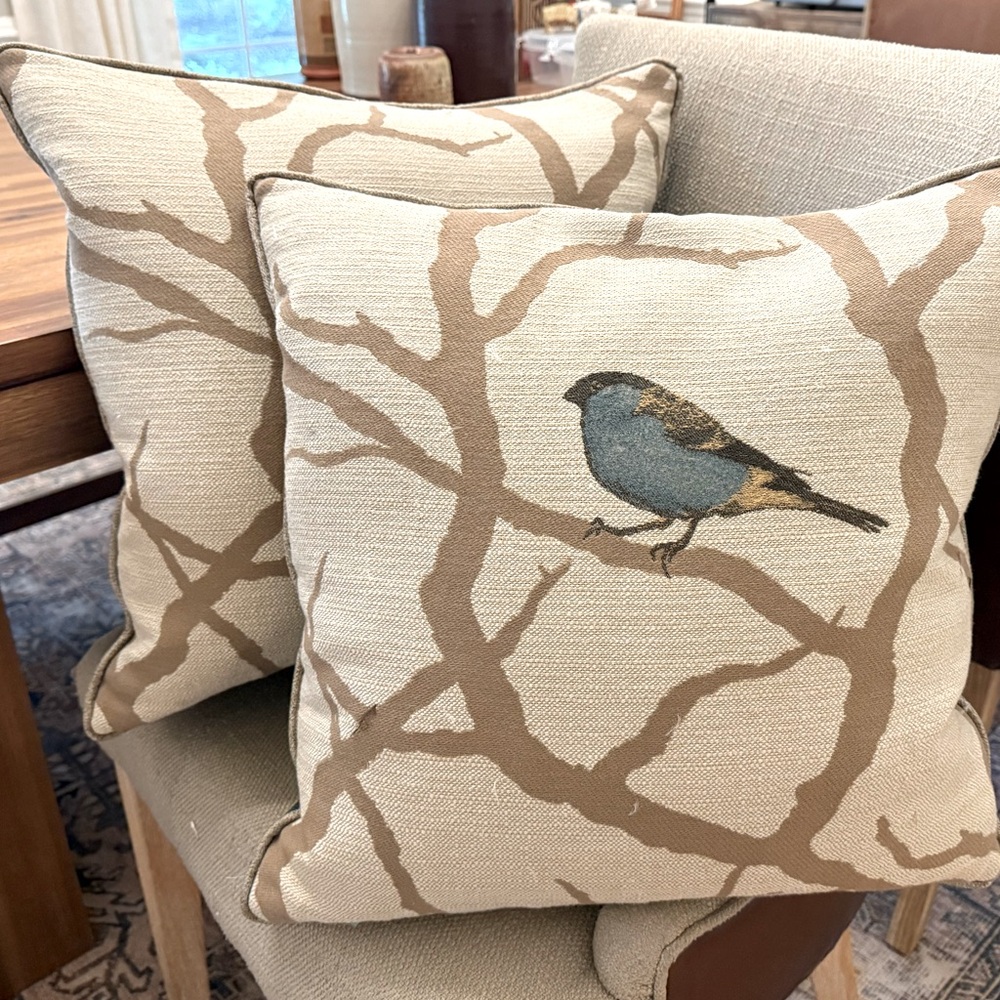 Set of 2 DV Kap Pyrhulla Bluebird Throw Pillows w Inserts
